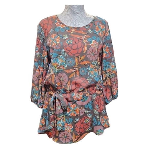 Matilda Jane Tops - Matilda Jane Womens Boho Floral Jacquard  Top Sz Small Tie Waist 3/4 Sleeve Chic